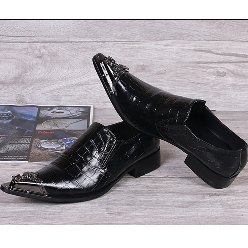 Chaussure Homme Cuir Véritable Bout Métal Slip-On Bout Pointu | Mariage & Bureau EU 36-49