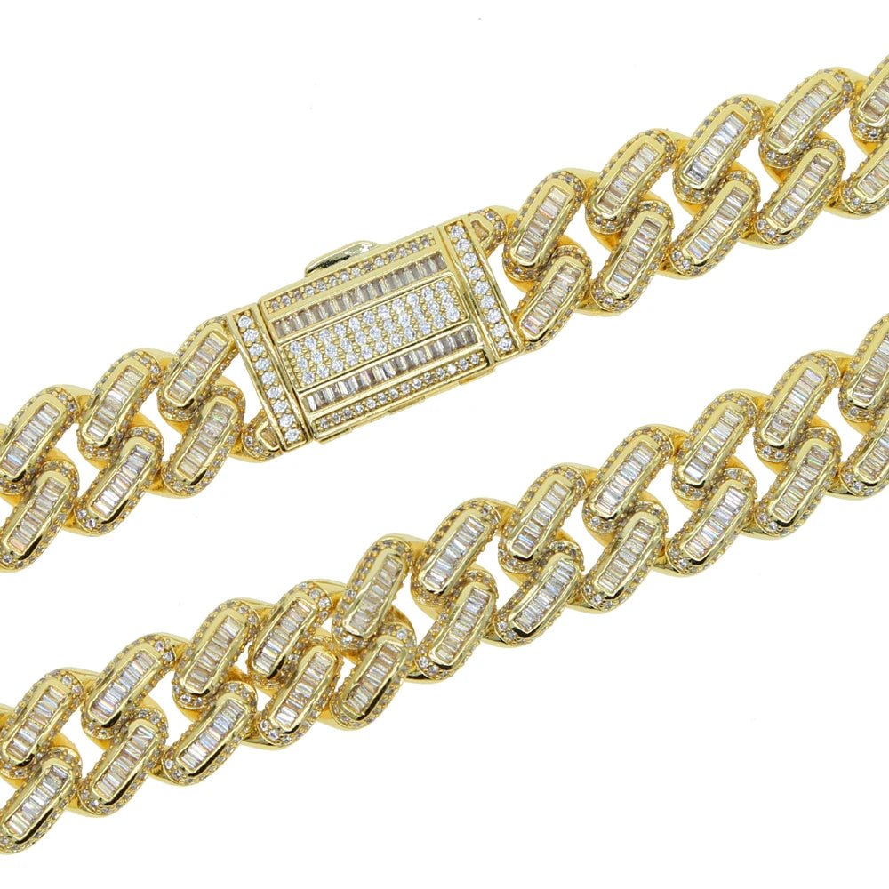 Collier Cuban Link 14mm Iced Out Zircone 5A – Hip Hop Mixte Or & Platine