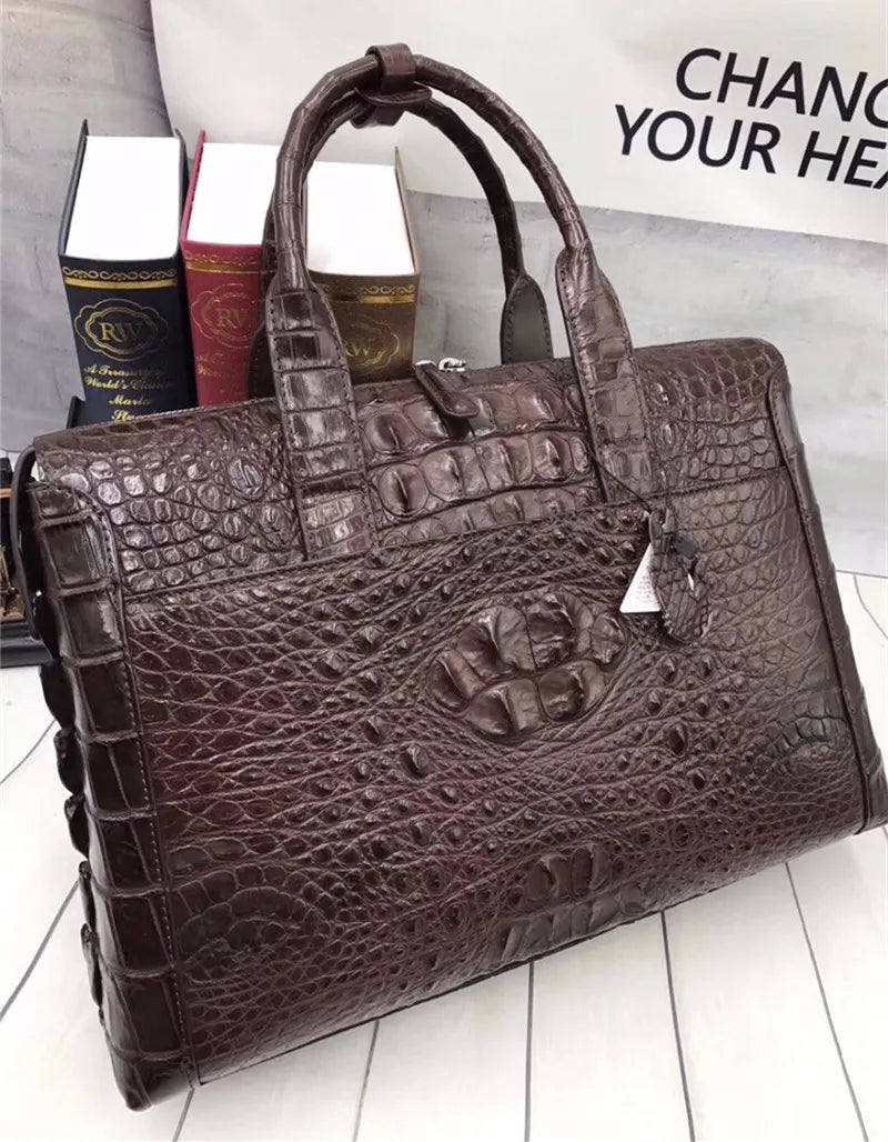 Mallette Cuir Crocodile Homme Laptop 14" Noir Marron – CLEVI Paris