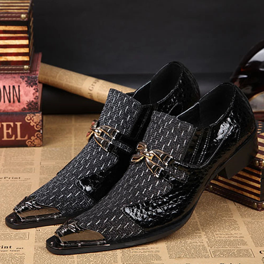 Oxford Homme Slip-On Toile Rayée Bout Pointu Embout Métal Respirant | Bureau & Soirée EU 36-49
