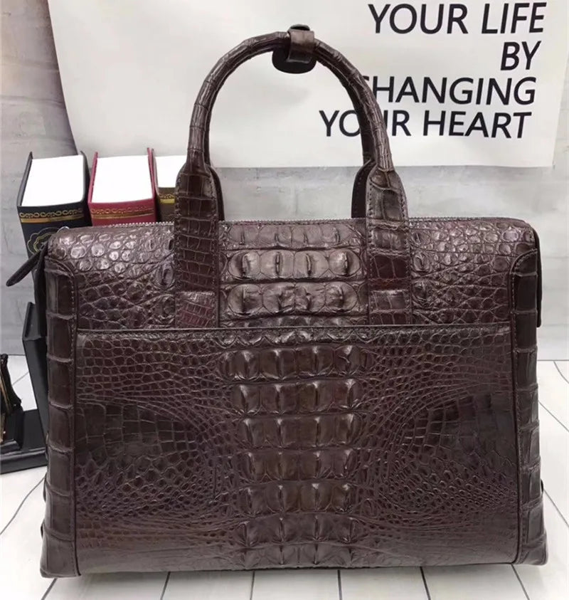 Mallette Cuir Crocodile Homme Laptop 14" Noir Marron – CLEVI Paris