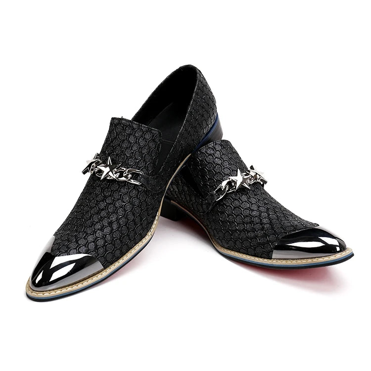 Oxford Homme Slip-On Toile Rayée Bout Pointu Embout Métal Respirant | Bureau & Soirée EU 36-49