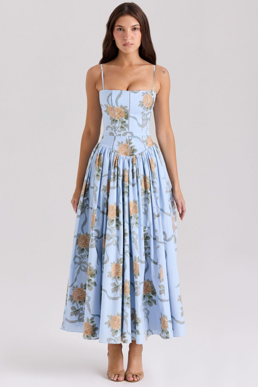 Robe Longue Fleurie À Bretelles Style Français Coupe Slim Femme – CLEVI Paris