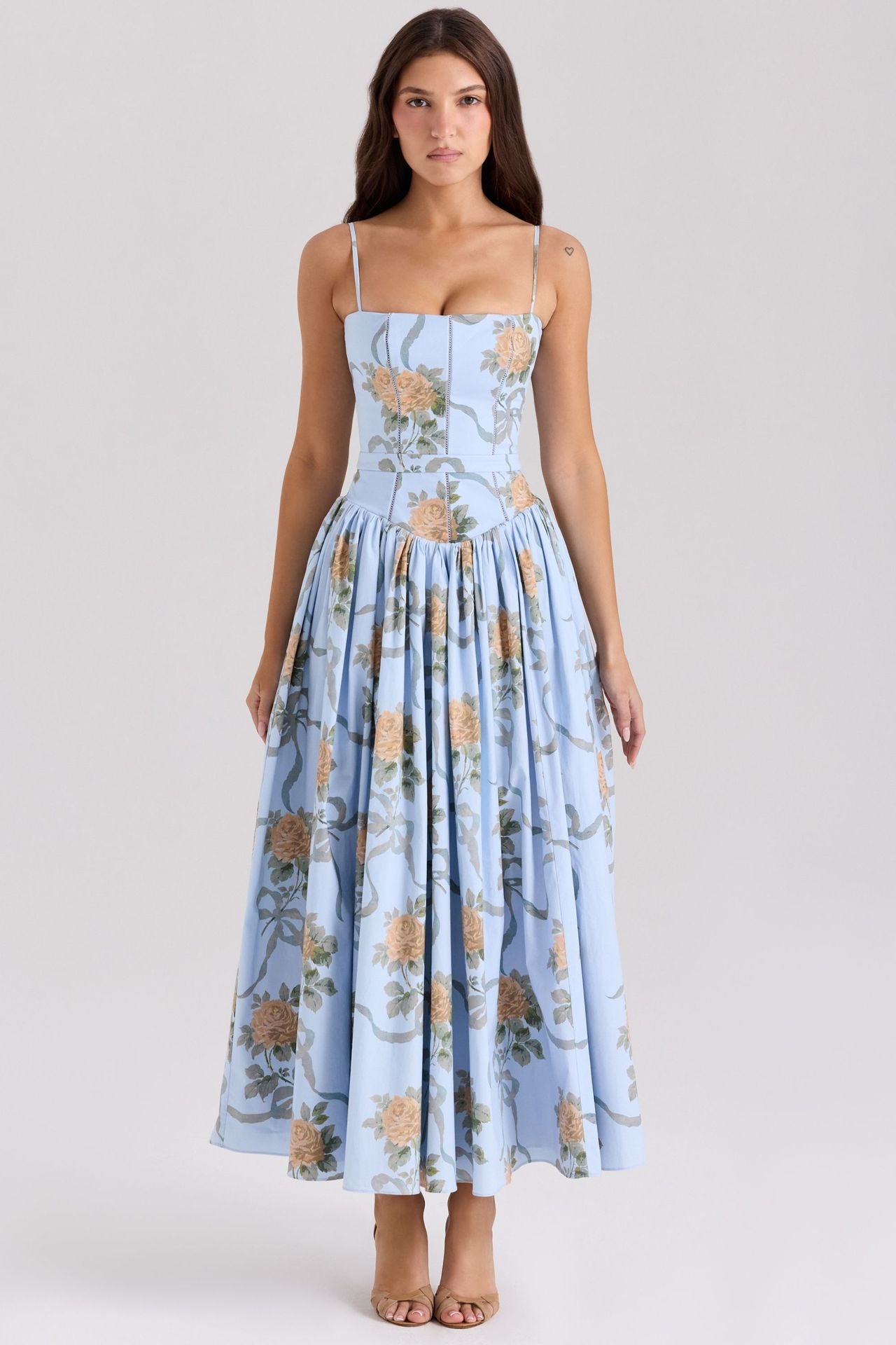 Robe Longue Fleurie À Bretelles Style Français Coupe Slim Femme – CLEVI Paris