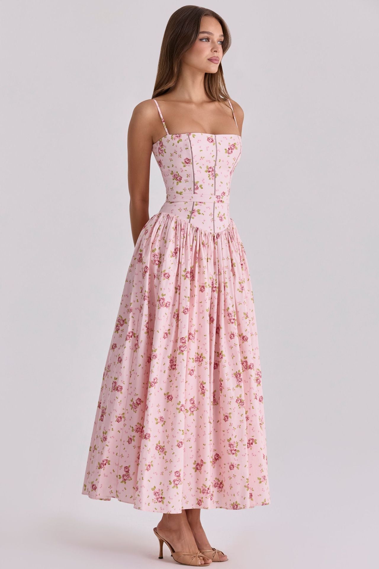 Robe Longue Fleurie À Bretelles Style Français Coupe Slim Femme – CLEVI Paris