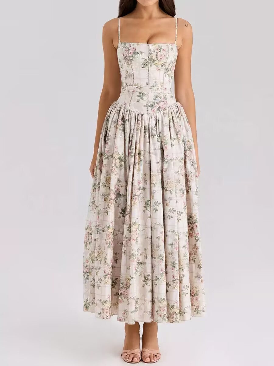 Robe Longue Fleurie À Bretelles Style Français Coupe Slim Femme – CLEVI Paris