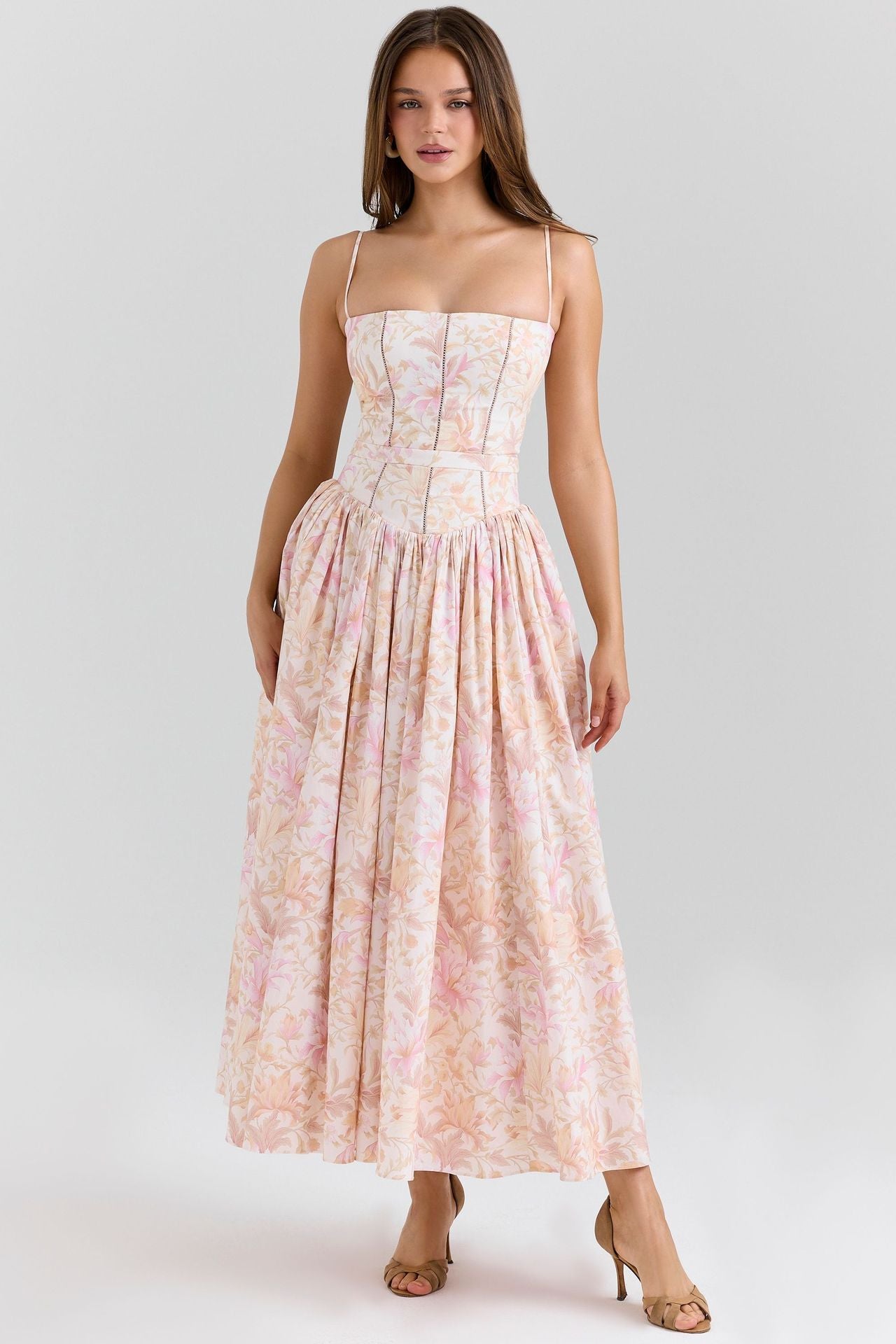 Robe Longue Fleurie À Bretelles Style Français Coupe Slim Femme – CLEVI Paris
