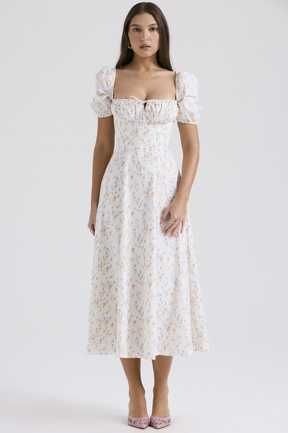 Robe Longue Fleurie À Bretelles Style Français Coupe Slim Femme – CLEVI Paris
