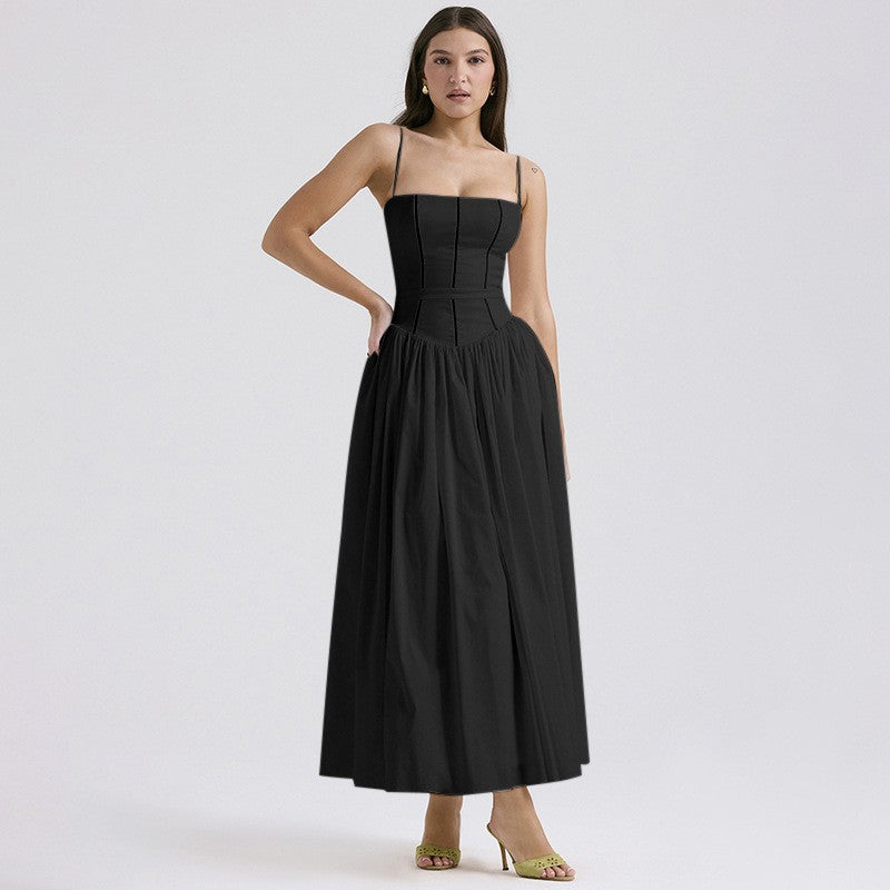 Robe Longue Fleurie À Bretelles Style Français Coupe Slim Femme – CLEVI Paris