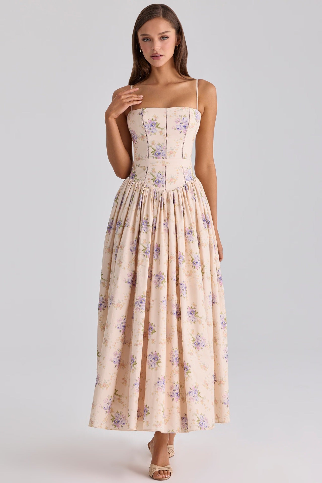 Robe Longue Fleurie À Bretelles Style Français Coupe Slim Femme – CLEVI Paris