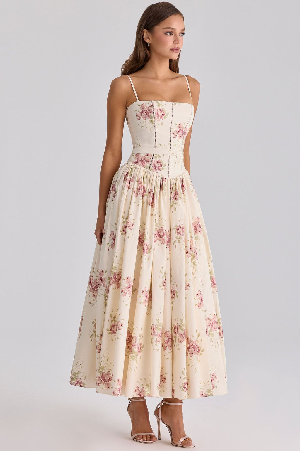 Robe Longue Fleurie À Bretelles Style Français Coupe Slim Femme – CLEVI Paris