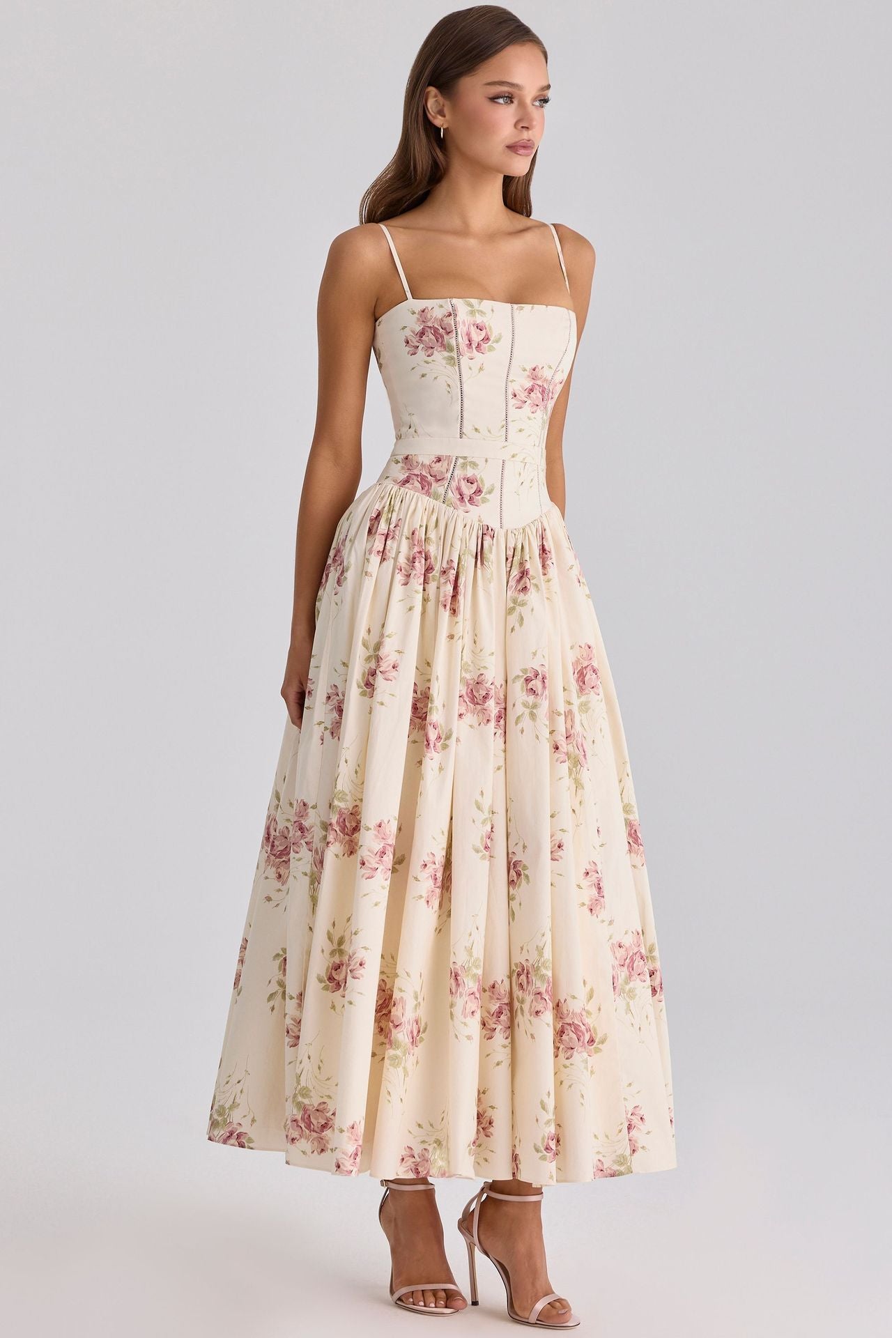 Robe Longue Fleurie À Bretelles Style Français Coupe Slim Femme – CLEVI Paris