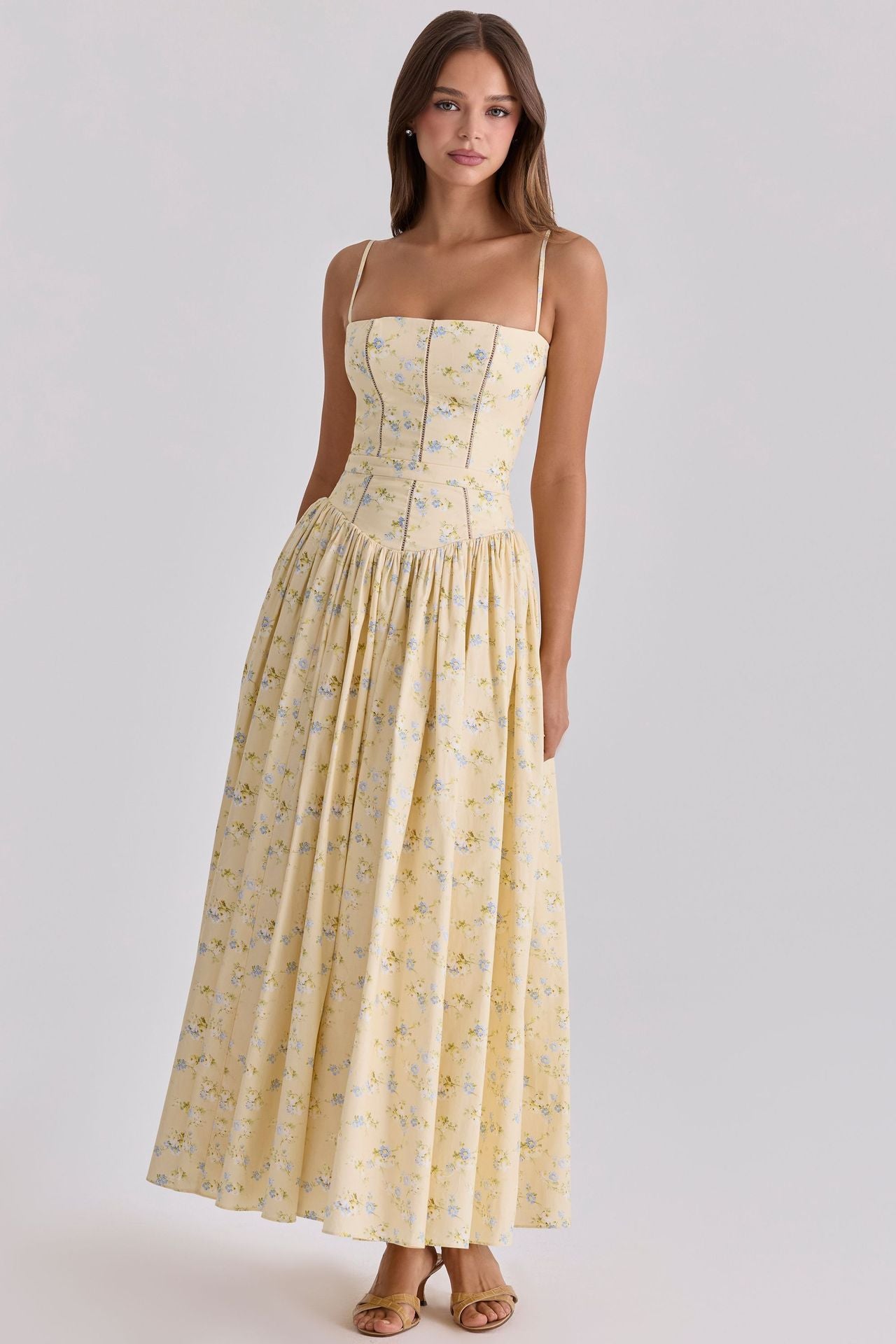 Robe Longue Fleurie À Bretelles Style Français Coupe Slim Femme – CLEVI Paris