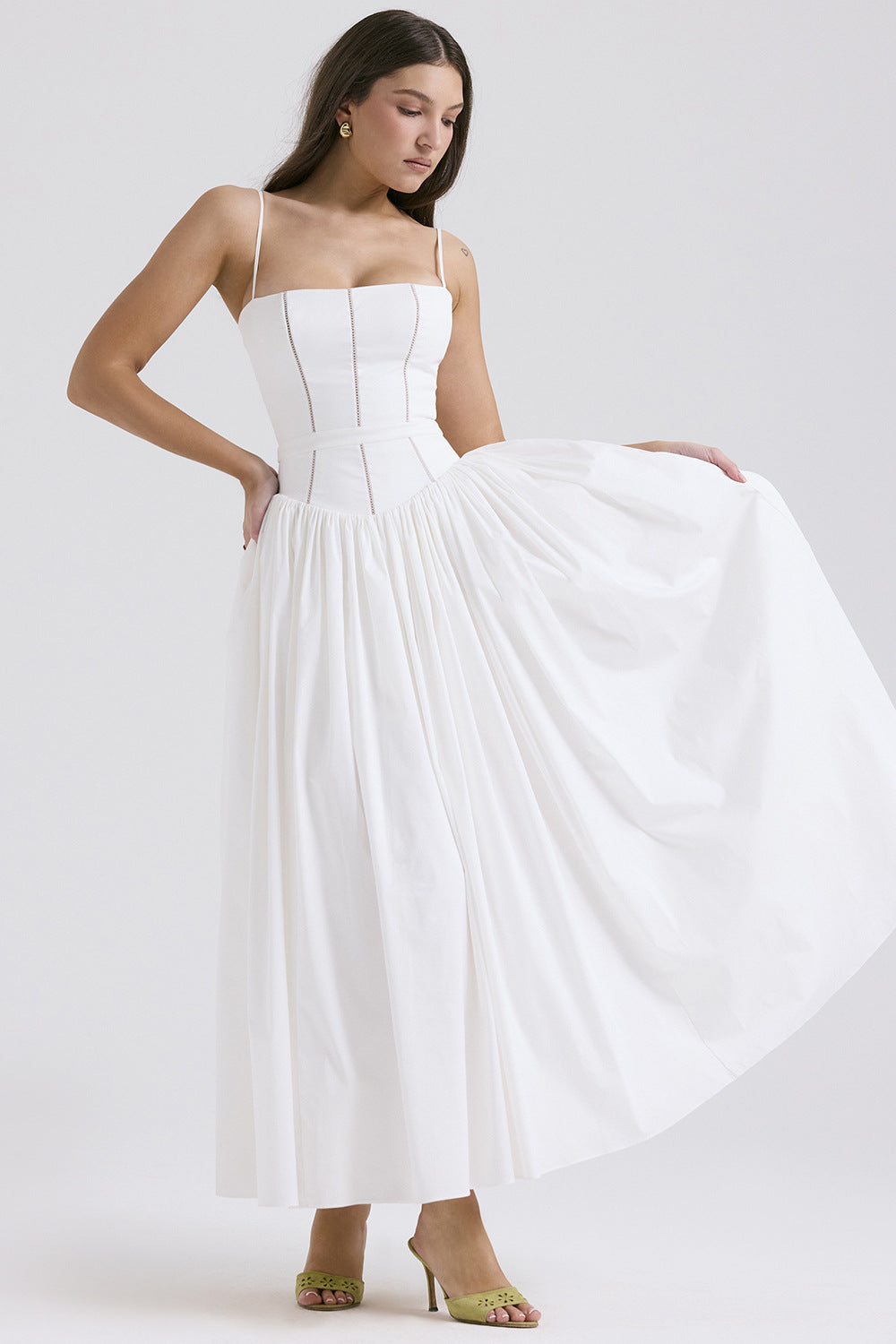 Robe Longue Fleurie À Bretelles Style Français Coupe Slim Femme – CLEVI Paris