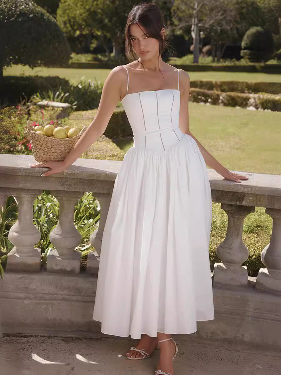 Robe Longue Fleurie À Bretelles Style Français Coupe Slim Femme – CLEVI Paris
