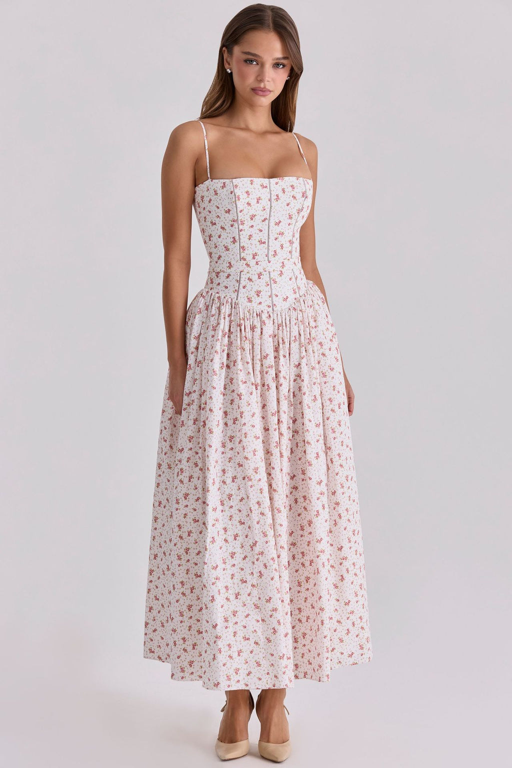 Robe Longue Fleurie À Bretelles Style Français Coupe Slim Femme – CLEVI Paris