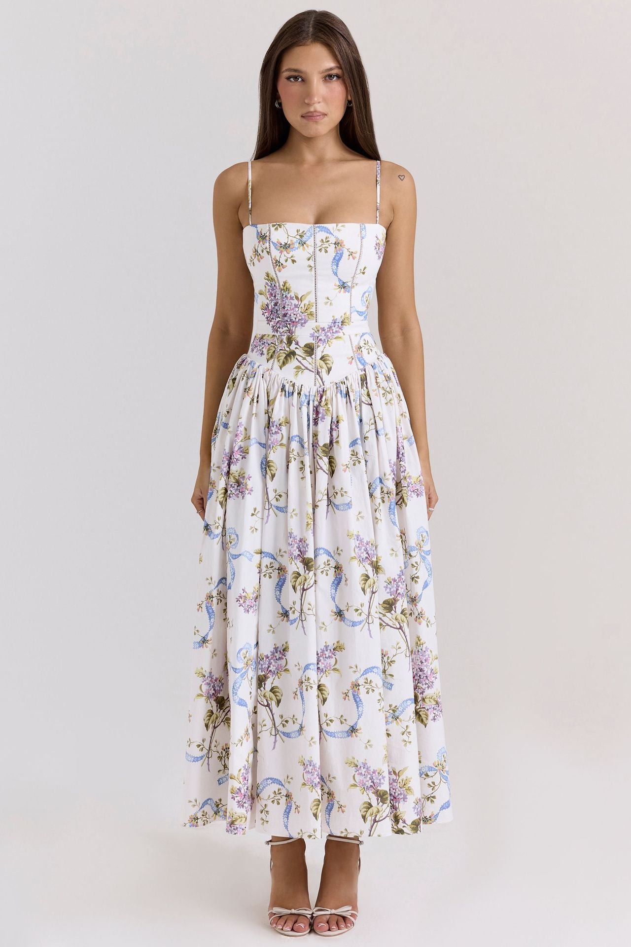 Robe Longue Fleurie À Bretelles Style Français Coupe Slim Femme – CLEVI Paris