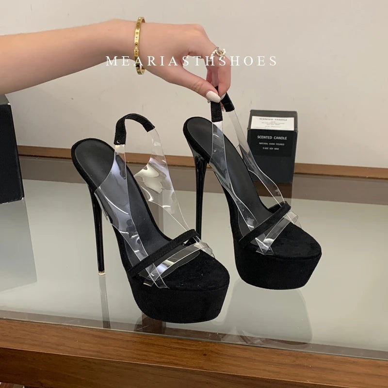 Sandales Talons Aiguilles 16 cm PVC Transparent Plateforme Bout Ouvert Femme – CLEVI Paris