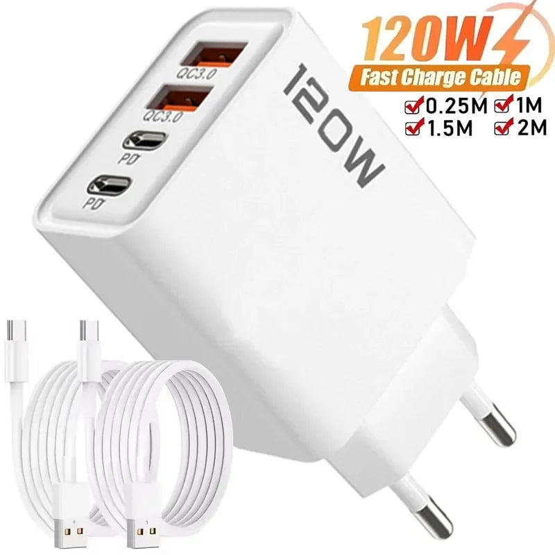 Chargeur Mural 4 Ports USB-C 120W + Câble 10A Prise EU US UK – CLEVI Paris