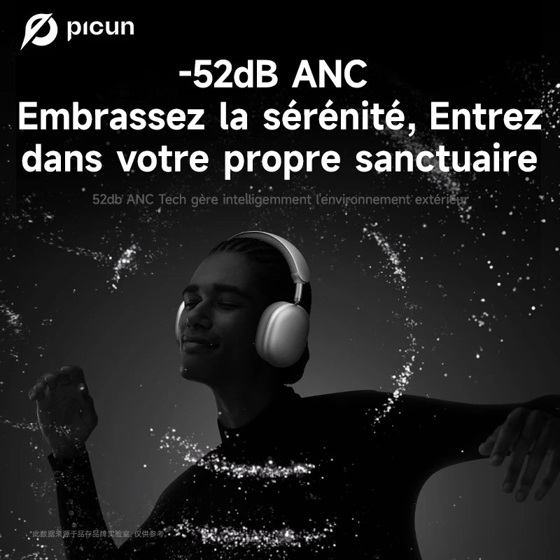 Casque Picun F8 Pro ANC -52dB Spatial 3D Head Tracking BT 5.4 140h 5 Micros ENC – CLEVI Paris