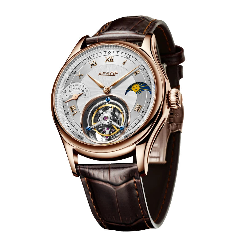 Montre Homme Tourbillon Phase de Lune AESOP 7027 – Squelette Verre Saphir Étanche 50m Garantie 3 Ans – CLEVI Paris