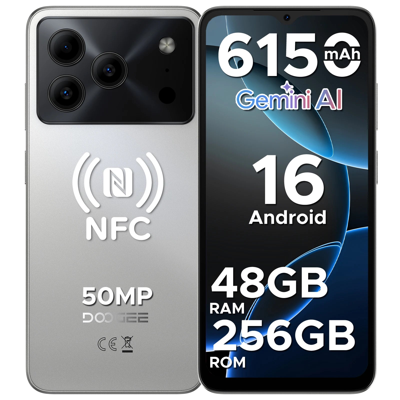 DOOGEE Note56 Plus Smartphone Android 16 Gemini AI 6,56" 90Hz 6150mAh NFC IP68 50MP – CLEVI Paris