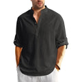 Chemise Henley Homme Manches Longues 100% Coton – Col Montant, Style Streetwear Casual, Grande Taille