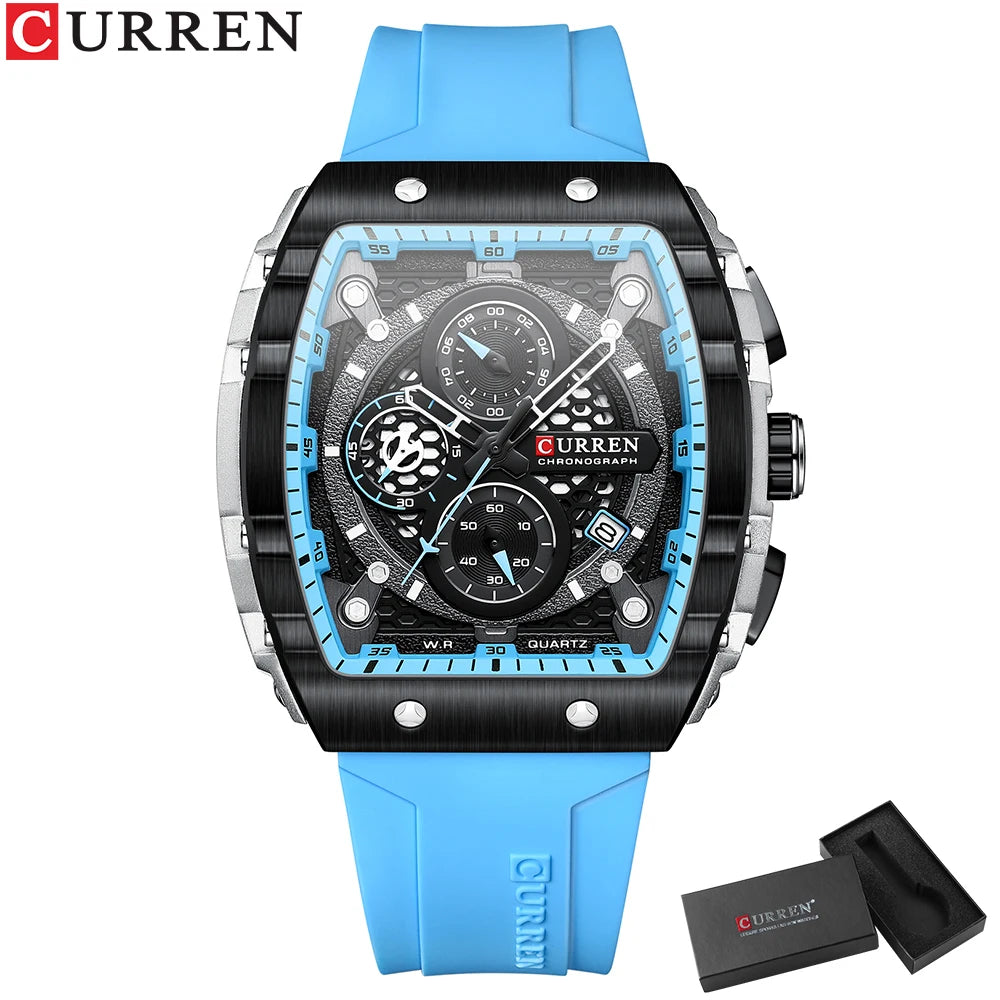 CURREN Montre Quartz Homme Rectangulaire Chronographe Silicone Date Auto 47mm – CLEVI Paris