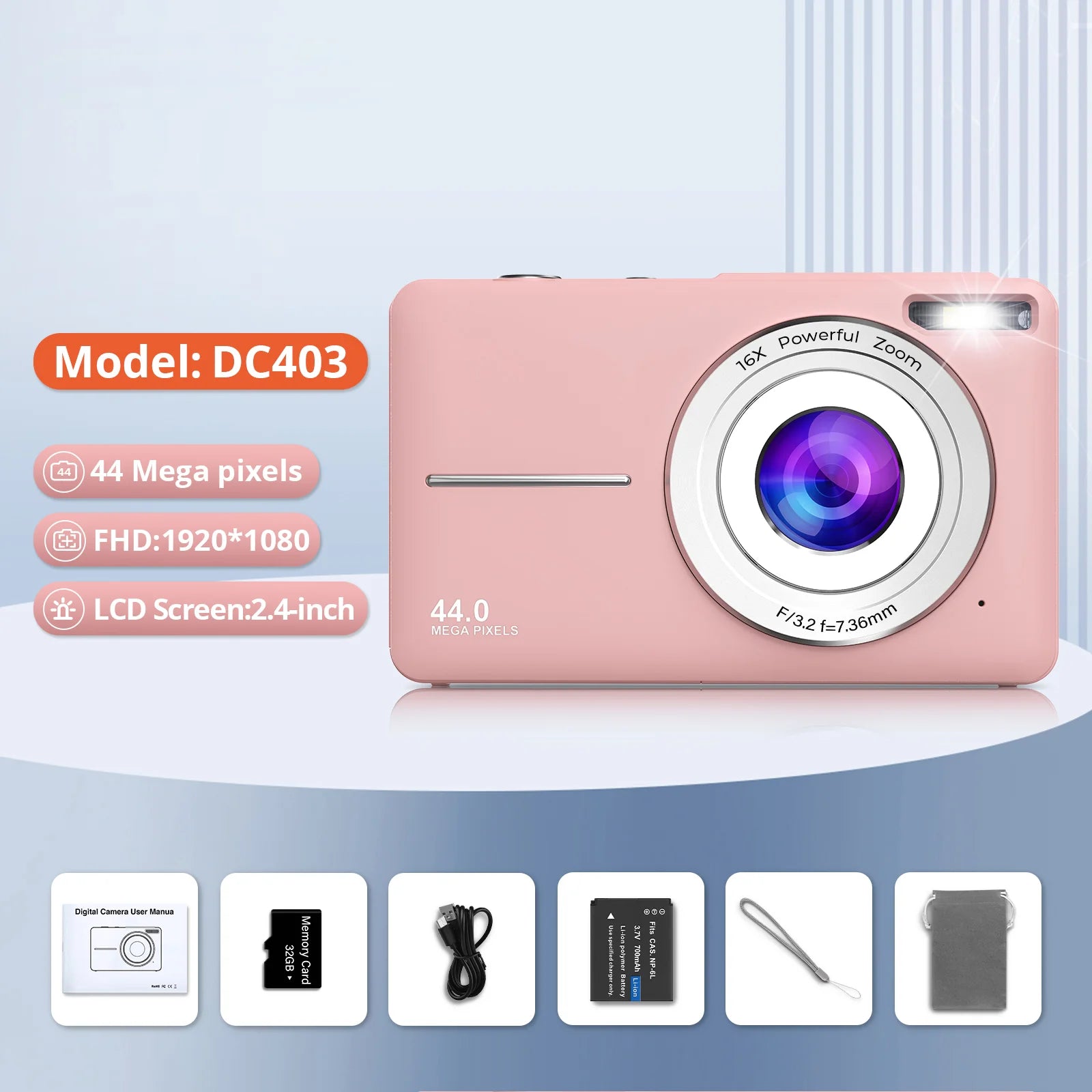 Appareil Photo Numérique Compact 44MP – Vidéo 1080P Zoom 16x Écran 2,4" Webcam Anti-Shake Enfants Débutants – CLEVI Paris