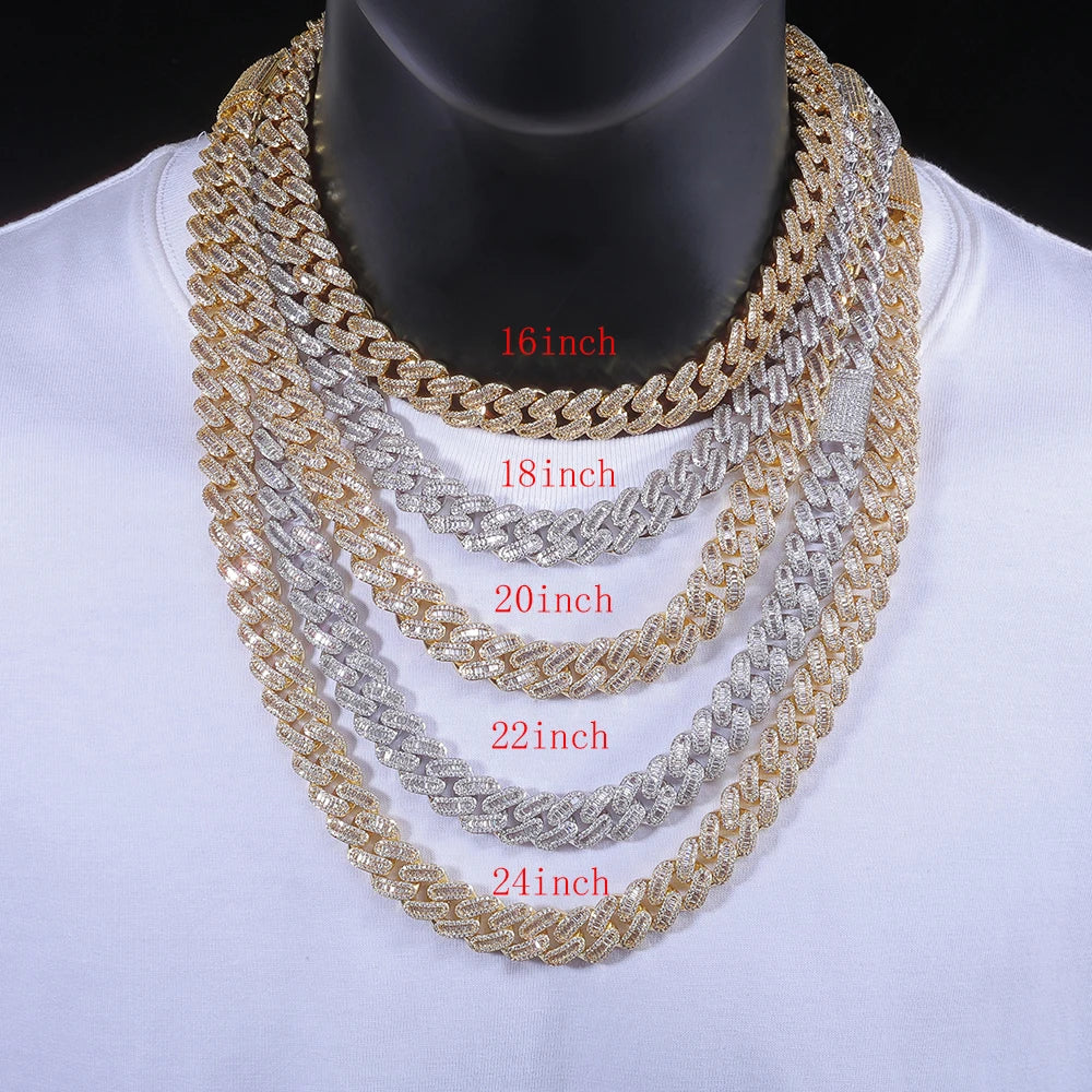 Chaîne Cubaine ESKEEM Hip Hop Iced Out Zircon 5A Baguette 12-15mm Or Argent Collier Bracelet – CLEVI Paris