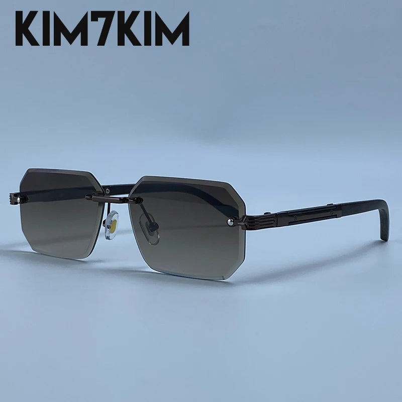 Lunettes de Soleil Sans Monture Rectangulaires Homme – Style Punk Vintage Géométrique Verres Dégradés UV400 – CLEVI Paris