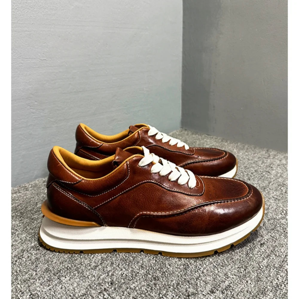 Sneakers Artisanales Cuir de Cheval Homme Bout Rond Rétro Respirant QHCCID – CLEVI Paris