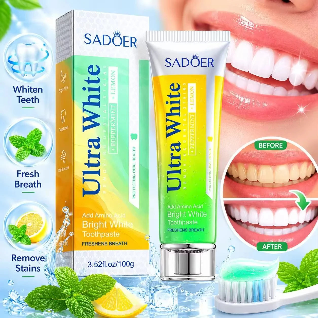 Dentifrice Citron Menthe Blancheur & Haleine Fraîche 100g – CLEVI Paris