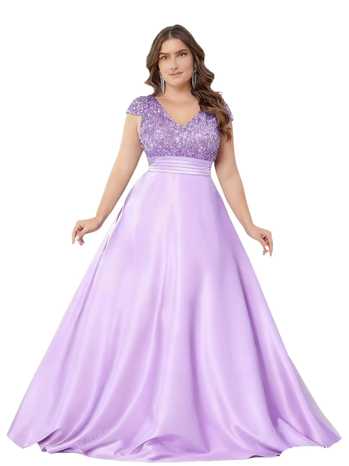 Robe longue satinée pailletée manches courtes – CLEVI Paris
