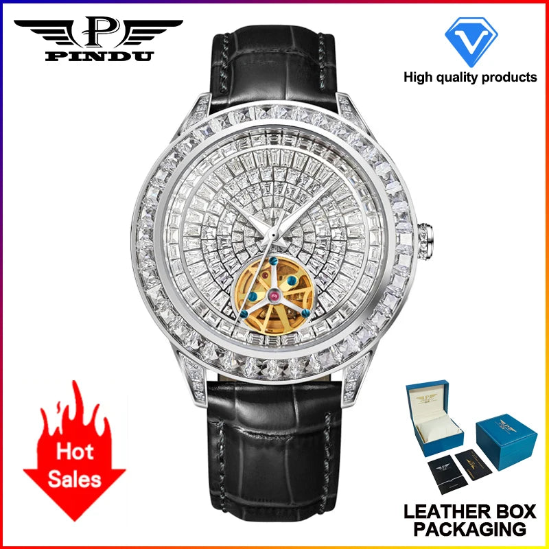 Montre Homme Mécanique Automatique Cadran Diamant Acier Inoxydable 3 Bar – CLEVI Paris