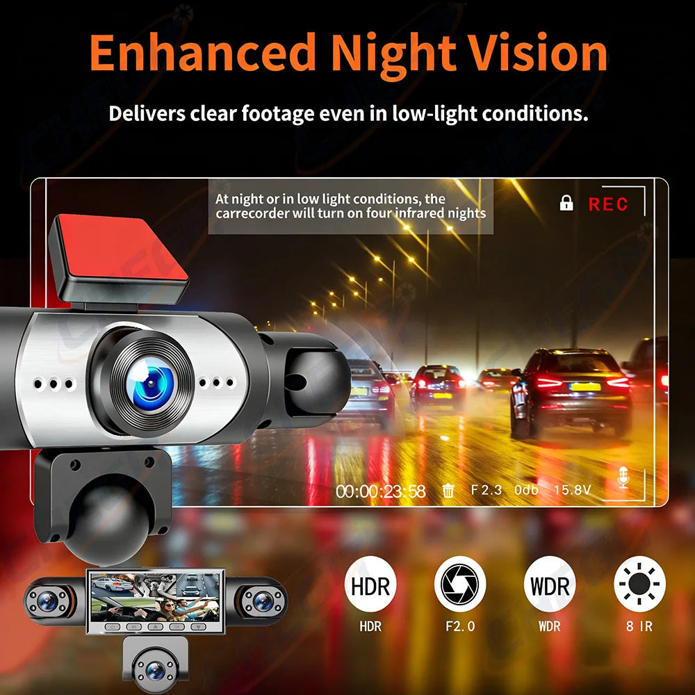 Dashcam 5 Objectifs 360° 1080p – WiFi, Surveillance Parking 24h, Vision Nocturne IR, G-Sensor, App iOS & Android – CLEVI Paris