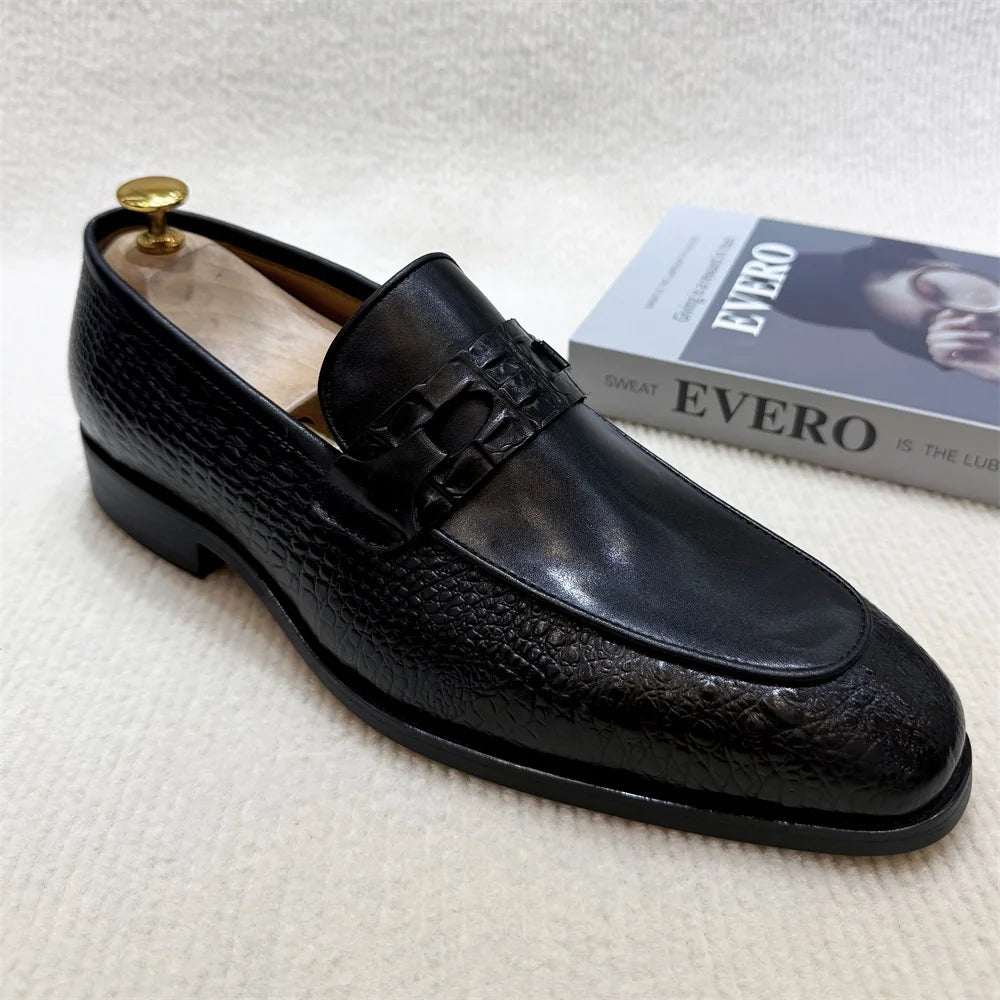 Mocassins Homme Cuir Vache Imprimé Crocodile Double Boucle Slip-On Bout Pointu Mariage Business EU 39-46 Felix Chu – CLEVI Paris