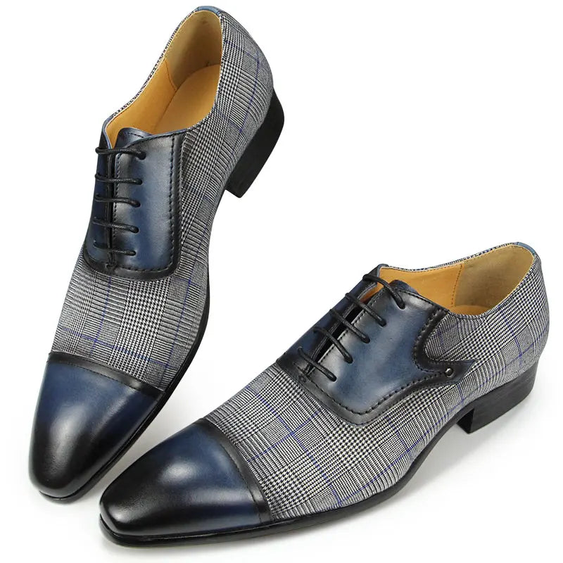 Oxford Homme Cuir Véritable Fait Main Bout Pointu Lacets Style Britannique | Bleu EU 39-47