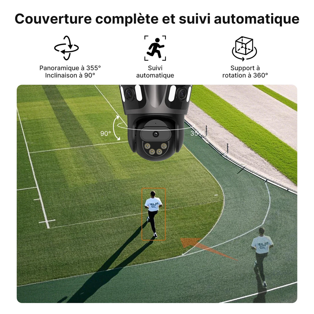 Caméra de Surveillance PTZ WiFi Extérieure 4K/6K – Suivi Auto & Vision Nocturne Couleur – CLEVI Paris