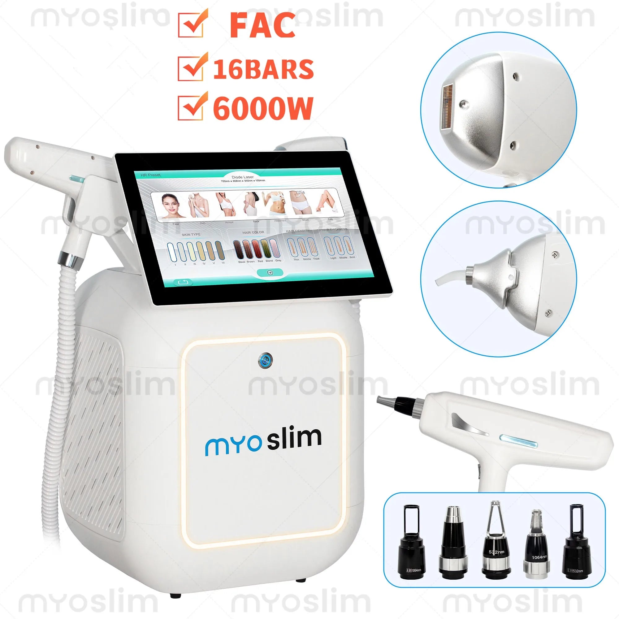 Machine Laser Épilation & Tatouage MYOSLIM 2-en-1 – Diode 808nm + Picoseconde, 5000W/6000W FAC