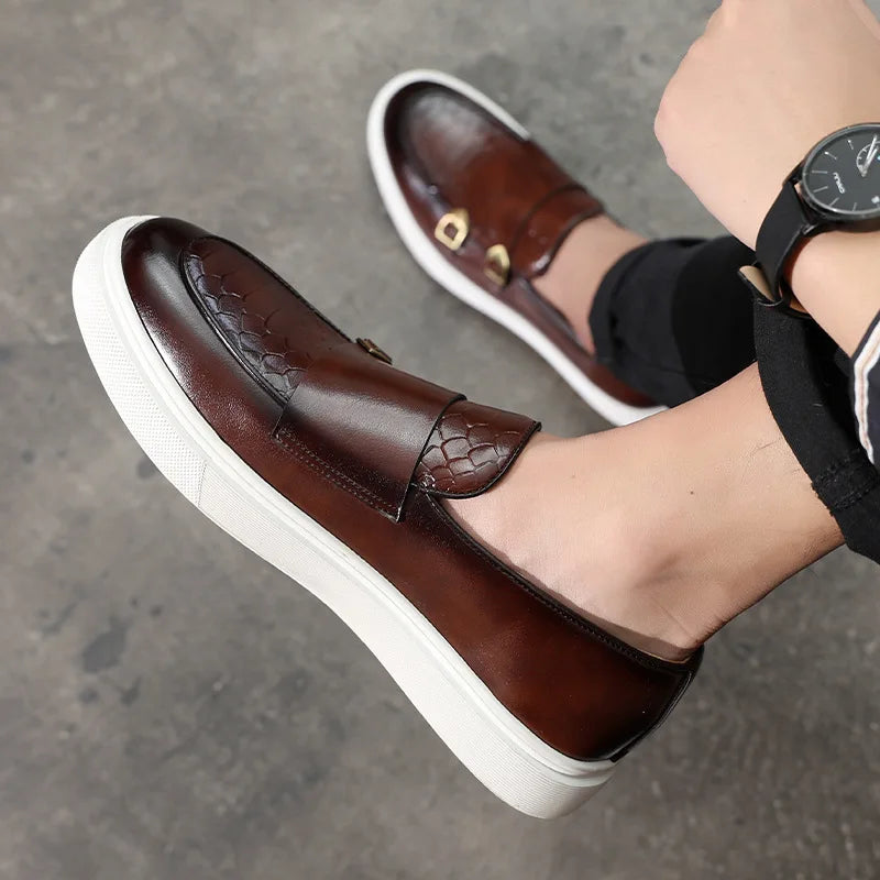 Mocassins Homme Style Britannique | Cuir Grain Serpent Slip-On