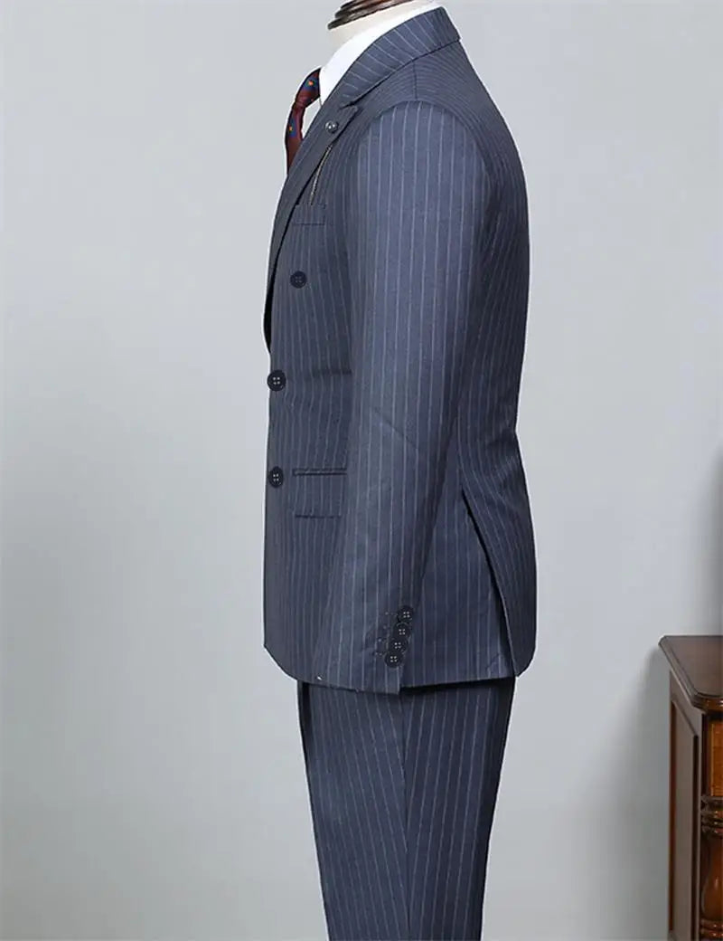 Costume 2 Pièces Homme Rayures Double Boutonnage – Blazer Slim + Pantalon | Business & Mariage | XXS-7XL