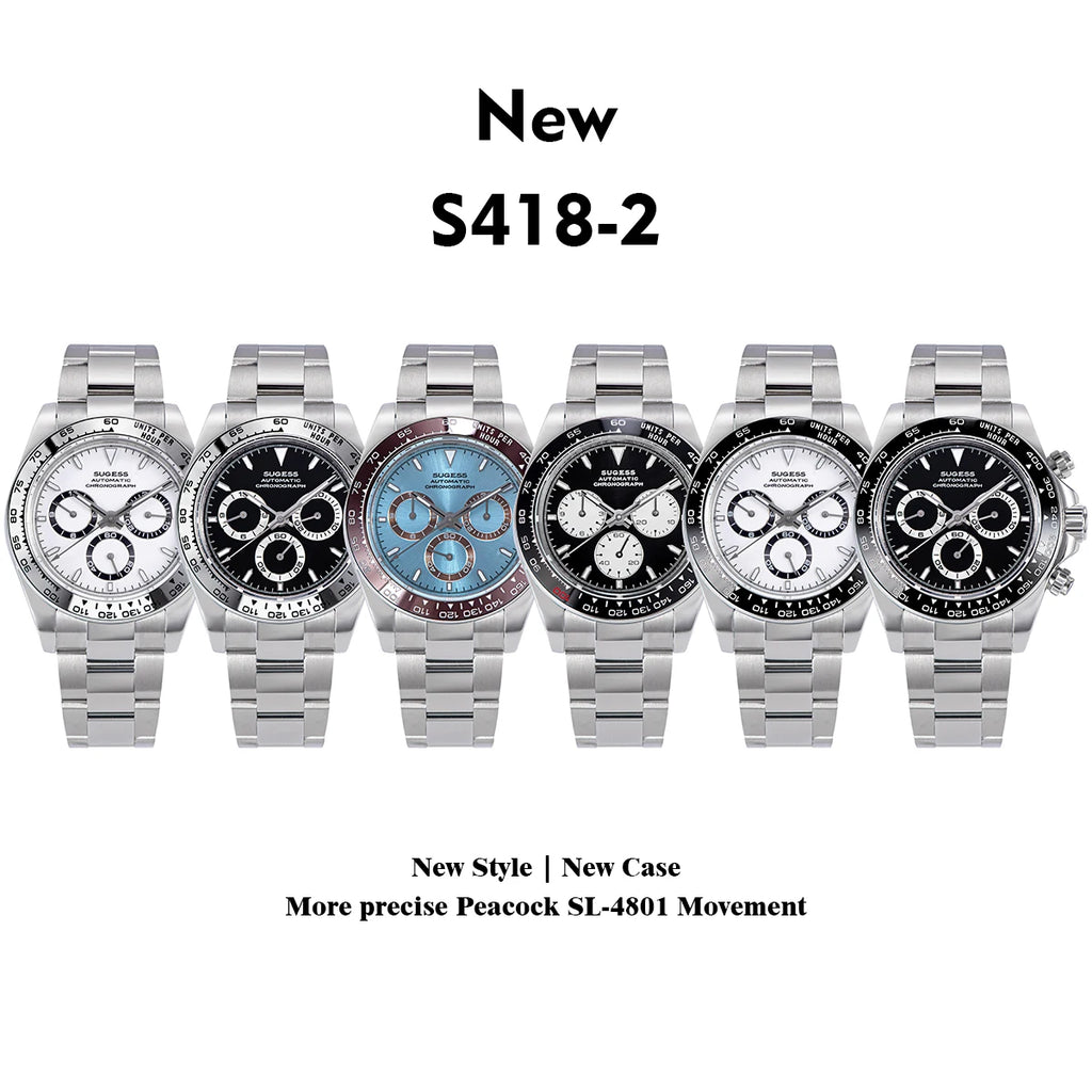 SUGESS Montre Automatique Homme Chronographe Peacock SL-4801 Saphir Acier 39mm 50m – CLEVI Paris