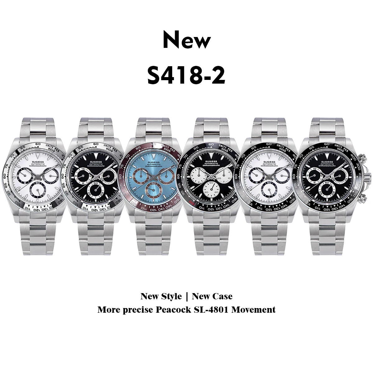 SUGESS Montre Automatique Homme Chronographe Peacock SL-4801 Saphir Acier 39mm 50m – CLEVI Paris