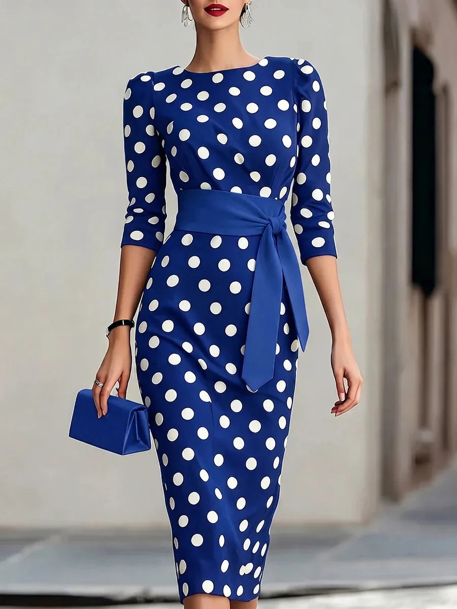 Robe Midi Femme Crayon Manches 3/4 Col Rond – CLEVI Paris