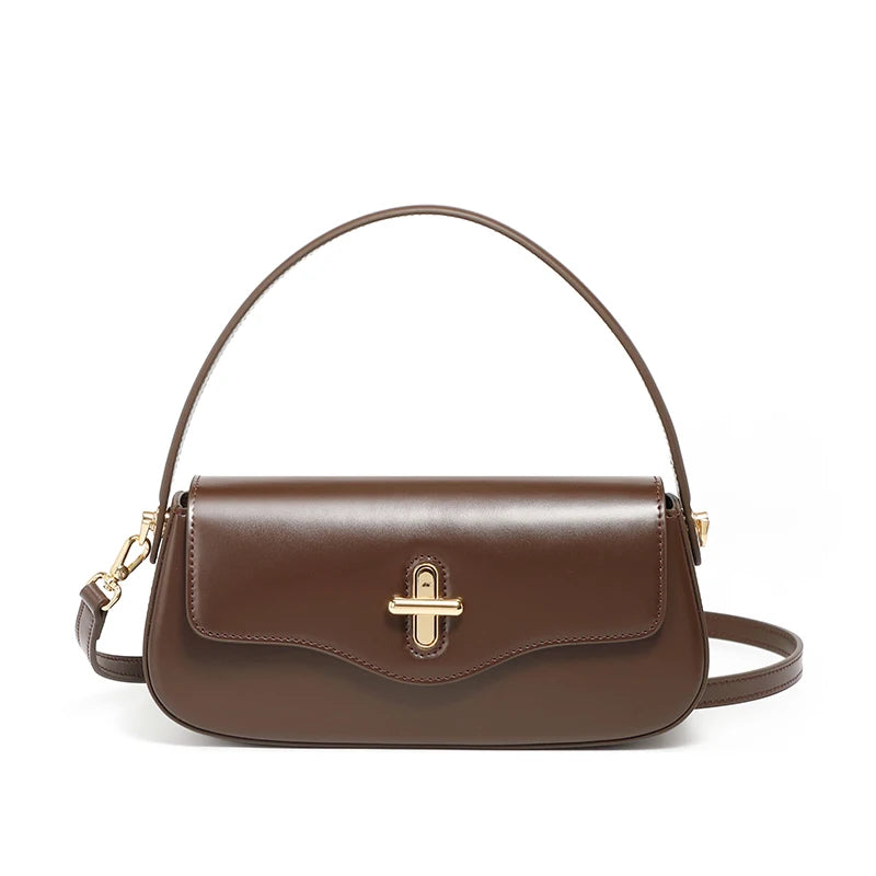 Sac Baguette Femme en Cuir Véritable – Sac Épaule Luxe Designer | 4 Coloris | Noir, Claret, Caramel, Café