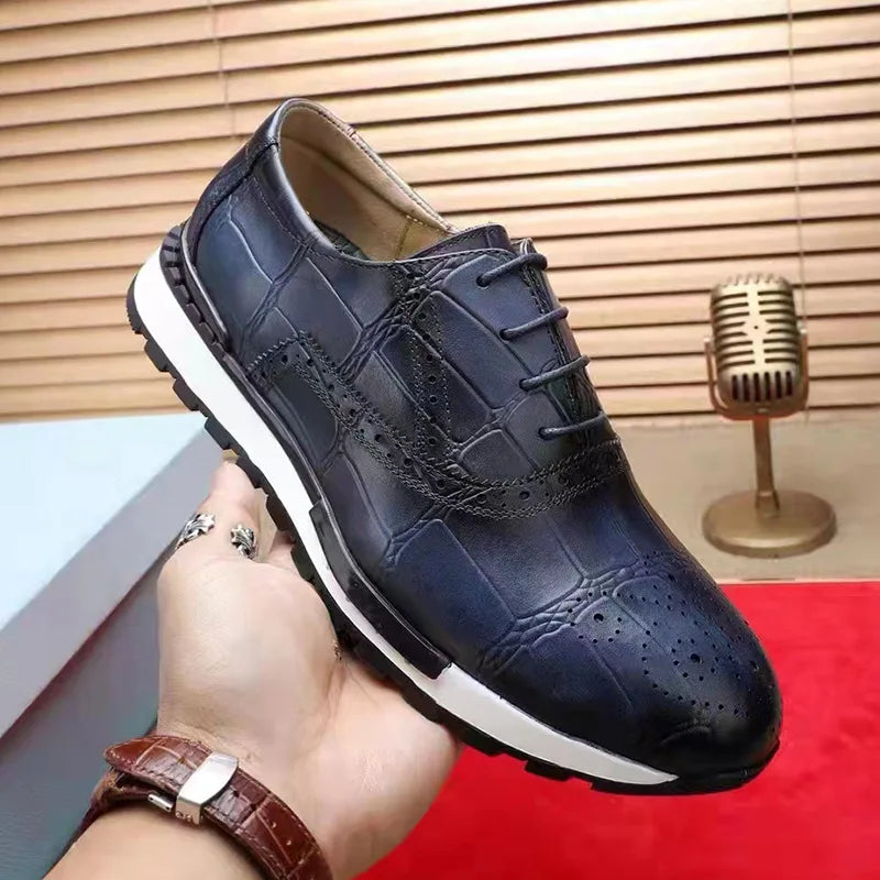 Sneaker Oxford Brogue Homme Cuir Vachette Motif Pierre | Doublure Cuir 7 Coloris