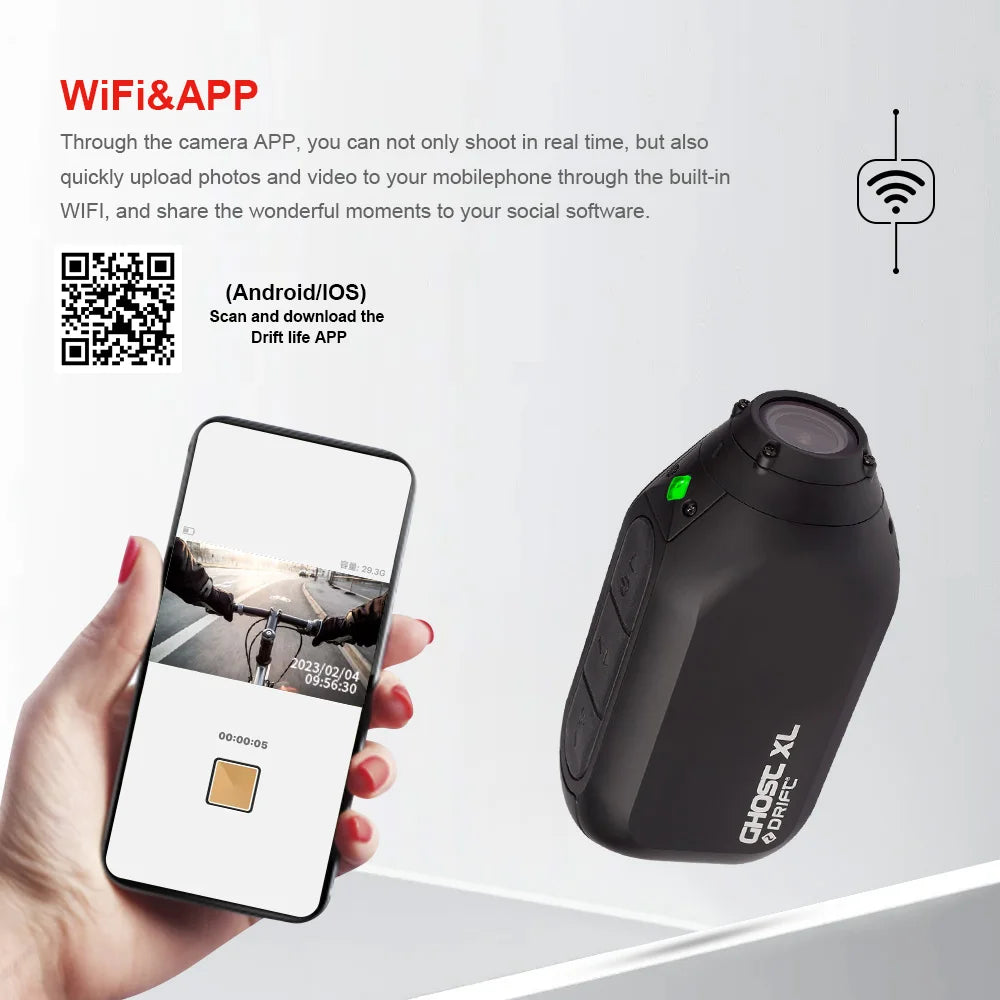 Drift Innovation Ghost XL – Caméra d'Action 1080P IPX7 Objectif Rotatif 140° Batterie 3000mAh 7-9h WiFi Dashcam – CLEVI Paris