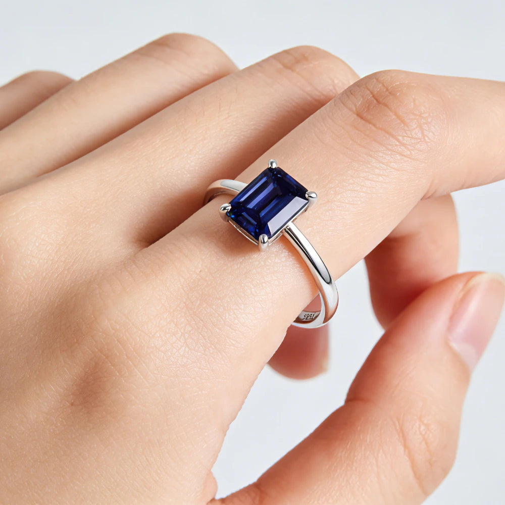 Bague Tanzanite Saphir Taille Émeraude 2CT | Argent 925 Plaqué Platine Vintage – CLEVI Paris