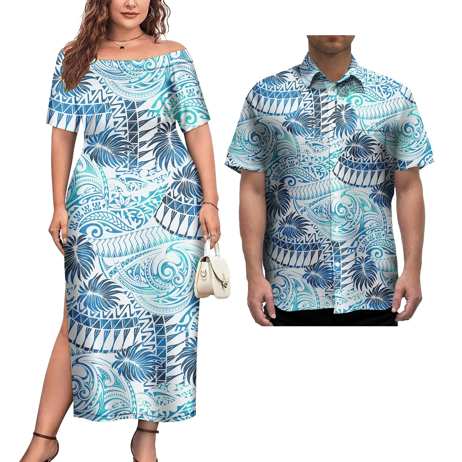 Ensemble Couple 2 Pièces Robe Femme + Chemise Hawaïenne Homme Motif Polynésien – CLEVI Paris